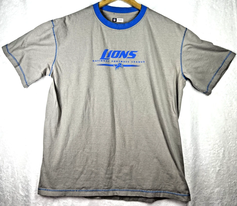 Detroit Lions NFL Team Apparel T-shirt Gray, Hawaiian Blue Trim Men's M Vintage - Image 1 of 4