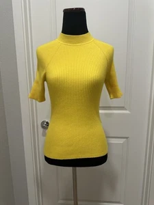 Bright Yellow Banana Republic Ribbed Mock Neck Sweater Petite XS Classic Color - Picture 1 of 4