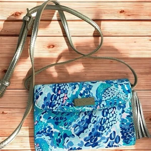 Lilly Pulitzer Crossbody Bag Turquoise Oasis Small Purse Gold Blue Aqua Phone - Picture 1 of 13
