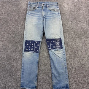Vintage 80s Levi's 505 Jeans Mens 31x33 Blue Denim Bandana Patch Distressed - Picture 1 of 9