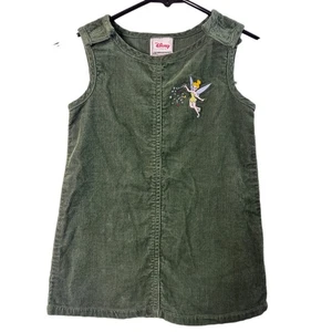 VTG Disney Store Tinkerbell Corduroy Jumper Dress Girls Size 2T Green Olive - Picture 1 of 4
