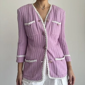 St John Jacket Womens 10 Lilac Textured Knit Embroidered Luxury Tweed Elegant - Picture 1 of 13