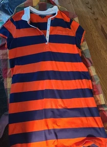 Lands End T-Shirt Dress Size XL 18 Navy Blue Orange Stripe EUC - Picture 1 of 8