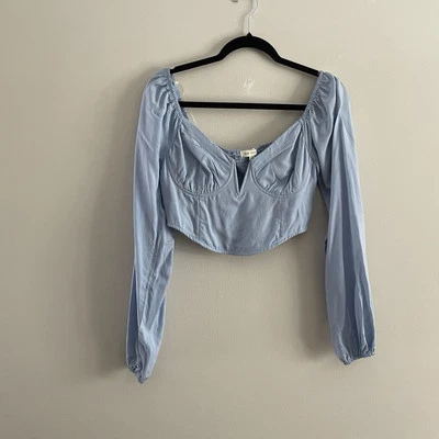 Top corsé recortado manga larga cuello en V azul con muescas M LA Hearts PacSun para mujer nuevo con etiquetas Foto 1 de 4