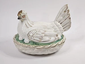 Antique 19th Century Staffordshire England Porcelain Hen on Nest 7 x 5.5 x 6 - Picture 1 of 17