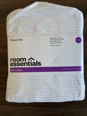 Room Essentials Microfiber White-Gray Stripe, Full Sheets, Wrinkle Resistant.. - Image 1 of 4