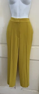 DIANE VON FURSTENBERG Chartreuse Triacetate Crepe Hi-Rise Slim Leg Dress Pants 6 - Picture 1 of 10