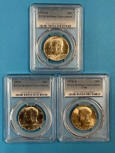 3 monedas 50c/50c/50c PCGS brillante sin circular 1973D/1974/1976D - Imagen 1 de 7