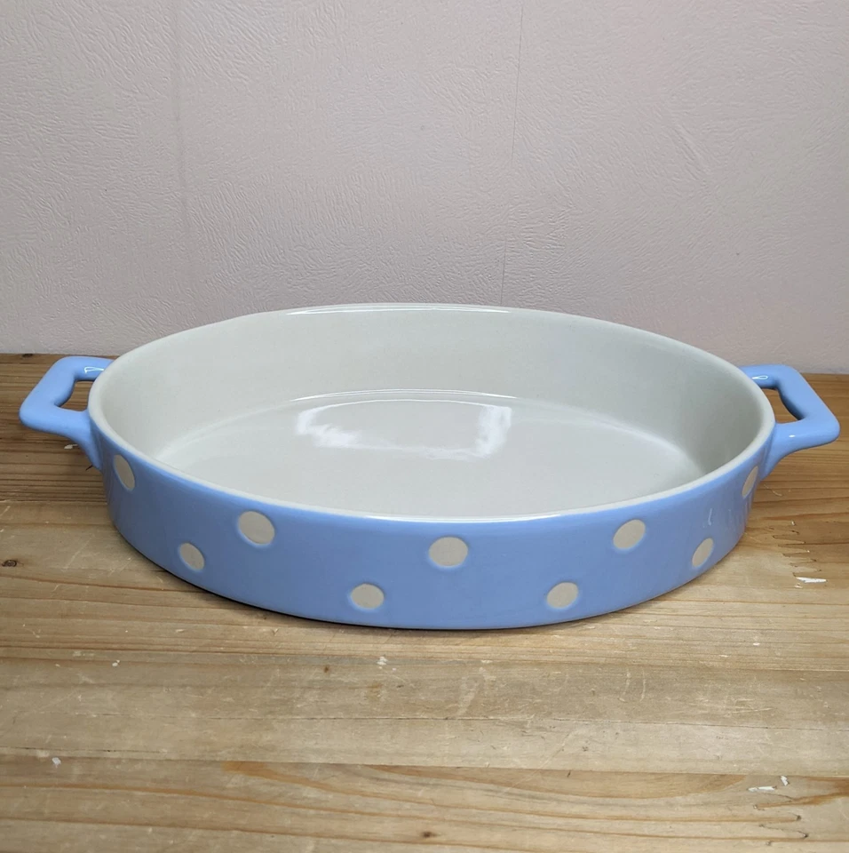 Price & Kensington Baking Dish Polka Dot Blue Ceramic Roasting Handled  - Image 1 of 4