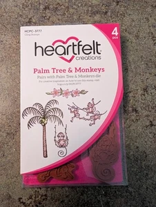 NEW Heartfelt Creations 4pc Cling Stamps Palm Tree & Monkeys HCPC-3777 - Picture 1 of 4