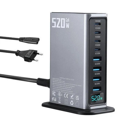 520W USB C Ladegerät Mehrfach 8-Port GaN Schnellladegerät mit 4 USB-C 4 USB-A - Bild 1 von 4