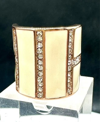 Cream Enamel Ring Rose Gold Cocktail Ring Cubic Zirconia - Image 1 of 4
