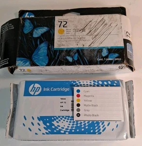 HP Designjet 72 Tintenpatrone gelb 130 ml versiegelt Ablaufdatum März 2026 offene Verpackung - Bild 1 von 2