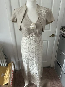 Arruba linen beige mother of bride dress size 8 and jacket size 10 full length - Imagen 1 de 12