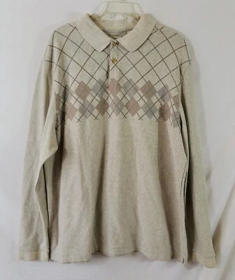 Haggar Men's Tan Argyle Long Sleeve Polo Size XXL - Image 1 of 4