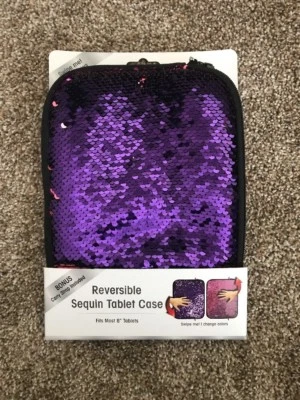 NUEVO EN CAJA Funda para Tableta Reversible Lentejuelas 8" Correa de Transporte para Tableta Sirena Rosa Púrpura Foto 1 de 4