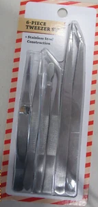TWEEZER SET. 6 PIECE STAINLESS STEEL - Picture 1 of 2