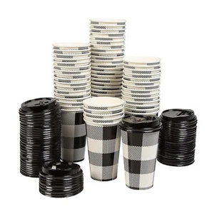 Bulk 60 Ct. Black Buffalo Plaid Disposable Paper Coffee Cups with Lids - Picture 1 of 1