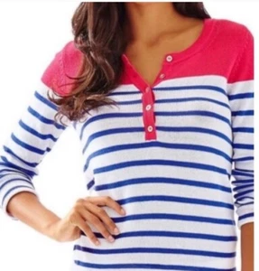 Lilly Pulitzer rosa blau weiß gestreift Langarm Adair Pullover Oberteil Gr. M - Bild 1 von 8