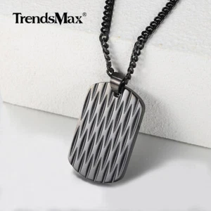 Black Stainless Steel Dog Tag Pendant Necklace w/ 18-24" Curb Chain Jewelry Gift - Picture 1 of 13