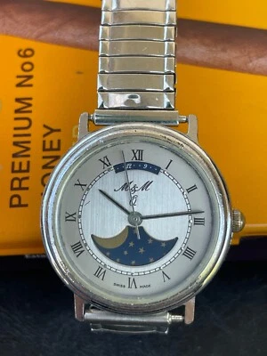 VINTAGE BEAUTIFUL M&M Ladies' Moon Phase Watch Swiss Made QUARTZ Cal.3878 Ronda - image 1 of 4