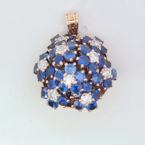 Vintage Floral Bouquet Pendant Drop~14K Gold~5 Cts Fine Sapphires+1 Ct Diamonds - Picture 1 of 6