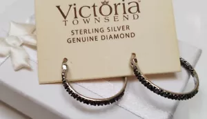 ECHTE SCHWARZE DIAMANT VICTORIA CITIESEND 925 STERLINGSILBER DAMEN CREOLEN OHRRINGE - Bild 1 von 1
