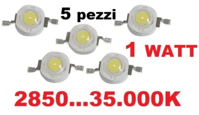 chip led 1W alta luminosità bianco da 2850 a 30000K confezioni da 5 pezzi - Immagine 1 di 2