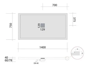 SRP14075 bodengleiche Dusche 140x75 mit Rand, Mineralguss - Bild 1 von 6