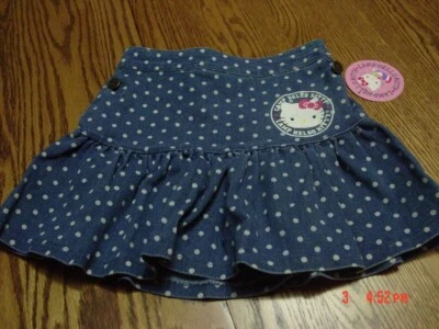 Saia jeans feminina Hello Kitty acampamento bolinhas - Imagem 1 de 4