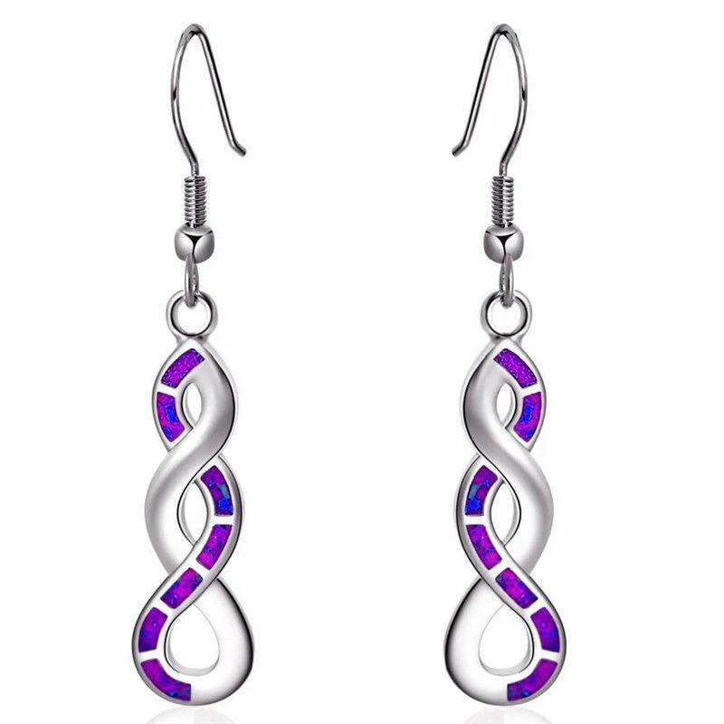 Cute Sterling Silver Purple Resin Fire Opal Pretzel Twist Hook Dangle Earrings - Image 1 of 1