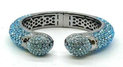 HSN Joan Boyce Hematite Tone "Kissable" Pave Aqua Crystal Cuff Bracelet M/L - Image 1 of 3