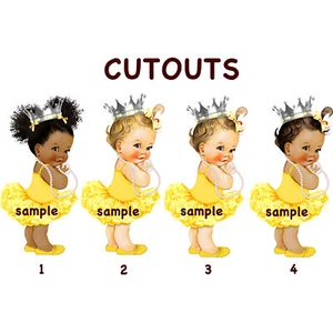 Princess Yellow Tutu Silver Crown Ballerina Cutouts for Centerpiece Baby Shower - Picture 1 of 6