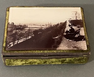 Antique Victorian Green Velvet Trinket Box Inverness Scotland Castle Postcard - Picture 1 of 8