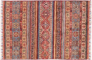 Afghan Ziegler Khorjin Teppich 80x120 Handgeknüpft Rot Streifen Orient w - Picture 1 of 8