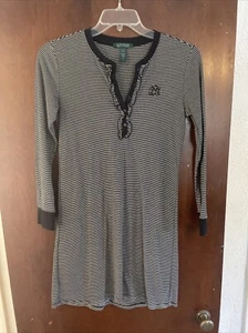 Lauren Ralph Lauren Pajama Sleep Shirt Sz Small Black White Stripe Jersey Knit - Picture 1 of 7
