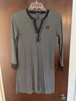 Camisa para dormir pijama Lauren Ralph Lauren talla pequeña negra blanca a rayas jersey tejido Foto 1 de 4