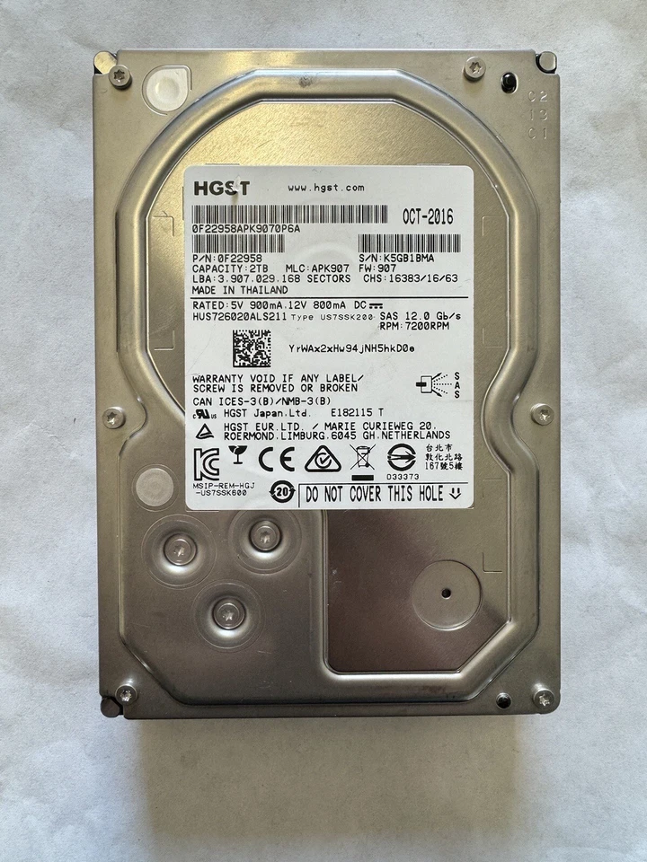 HGST 0F22958 HUS726020ALS211 3.5" 2TB SAS 12Gb/s 7200RPM Server Hard Drive - Image 1 of 1