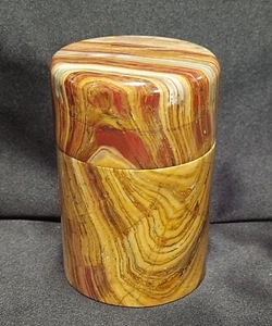 Natural Onyx Lidded Jar Made In Pakistan Rust Tan Gray Tones 4.5 Inches Tall - Picture 1 of 9