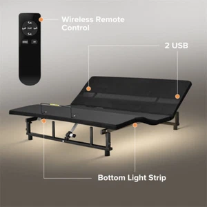 Queen Size Adjustable Bed Base Frame Head Foot Incline w/Under Bed Nightlights - Picture 1 of 8