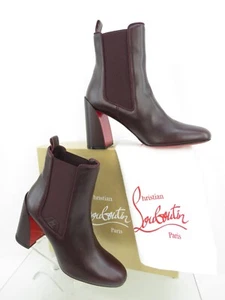 NIB LOUBOUTIN TURELASTIC WINE BURGUNDY LOGO LEATHER HEEL ANKLE BOOTS 40 10 $1200 - Picture 1 of 12