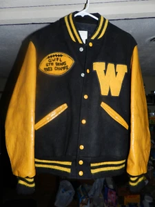 Vintage DeLong Wichita West GWFL Lettermans Jacket Black & Yellow S (36) - Picture 1 of 15