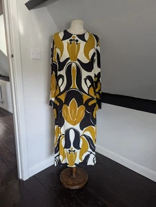 Zara Black White Mustard Abstract Floral Print Midi Dress, VGC, XXL 8452/271 - Picture 1 of 13