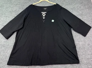 Catherines Damen 1X schwarz Schnürung Ausschnitt Top 3/4 Ärmel Übergröße 18/20W Neu mit Etikett - Bild 1 von 8