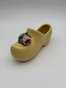 Vintage McCoy Keramik Dutch Clog gelb rosa Tulpe Blume Übertopf siehe Video - Bild 1 von 7