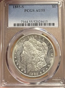 Dólar de plata Morgan 1885-S graduación profesional AU55 PQ - Imagen 1 de 4