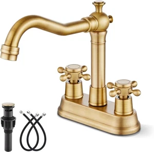 Rubinetto lavandino bagno antico ottone 2 fori 4 centrali con doppia croce maniglie - Foto 1 di 9