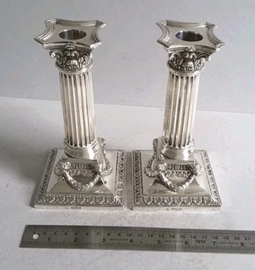 GOOD PR. VICTORIAN ANTIQUE SOLID SILVER CANDLESTICKS . HT. 17cms. SHEFF. 1897 - Picture 1 of 15