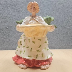 BLUE SKY Clayworks Peasant Woman Big Feet Pea Pods Candle Holder Country  - Picture 1 of 8