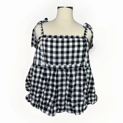 Старый темно-синий верхний женщин 2 X пеплум черный и белый имбирь галстук ремни квадратный вырез - Изображение 1 из 4